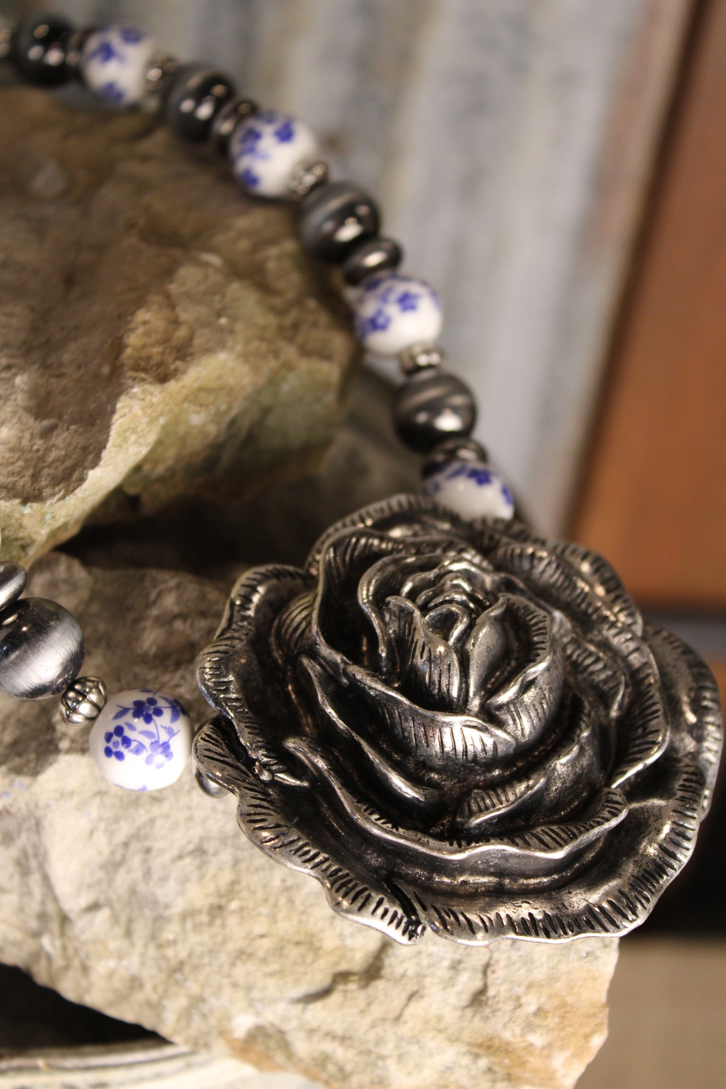 Savannah Silver Rose Necklace