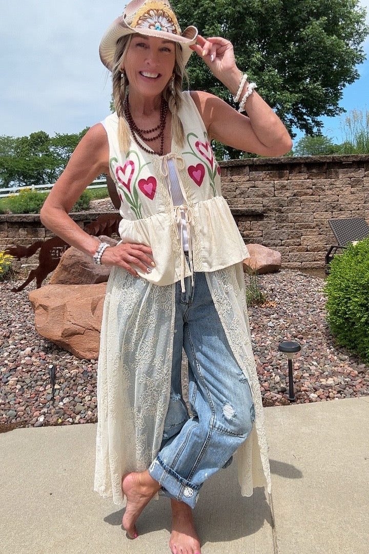 Sweetheart Lace Duster Vest