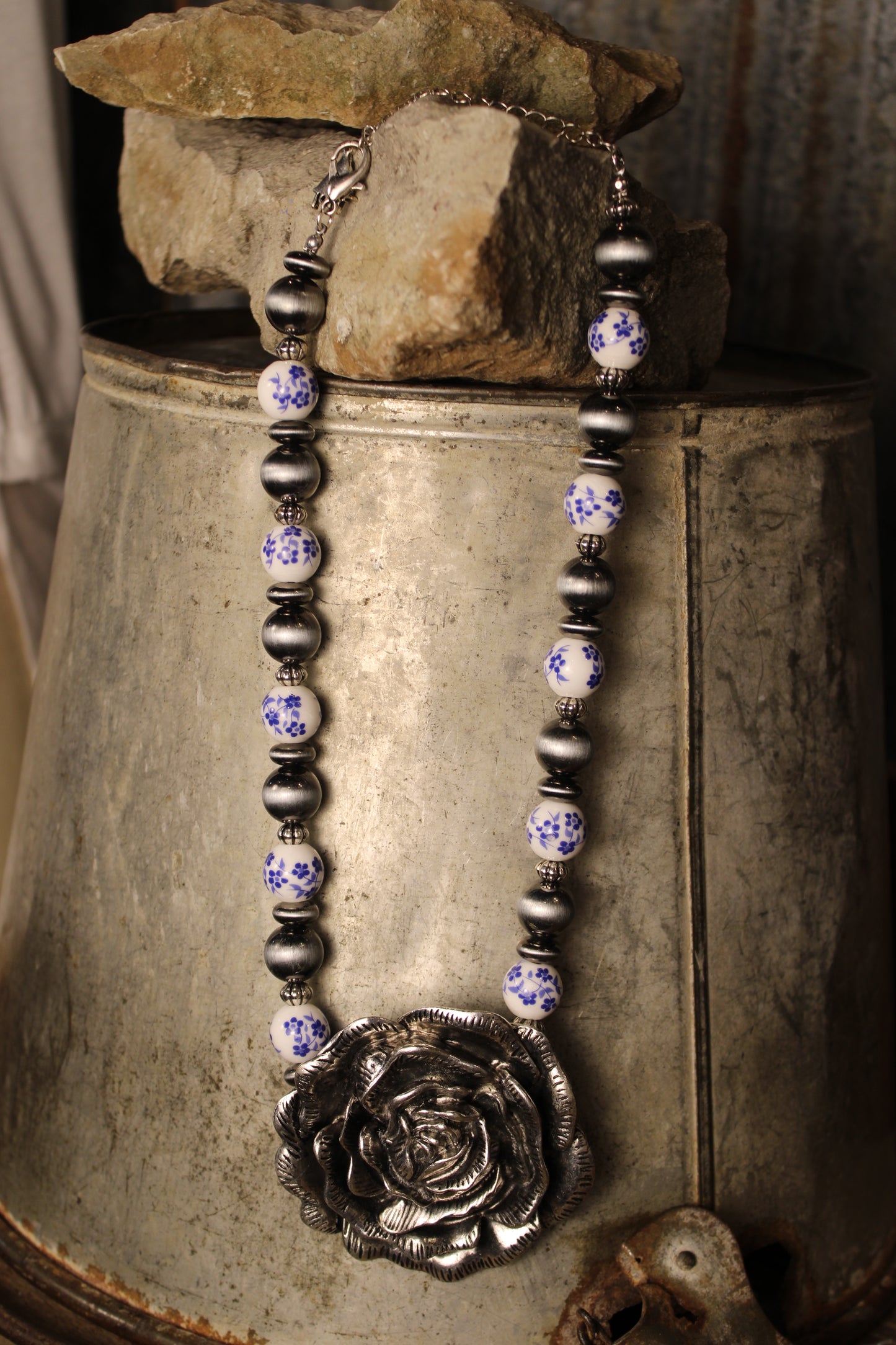 Savannah Silver Rose Necklace