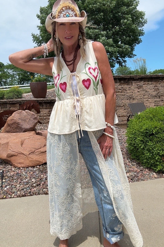 Sweetheart Lace Duster Vest