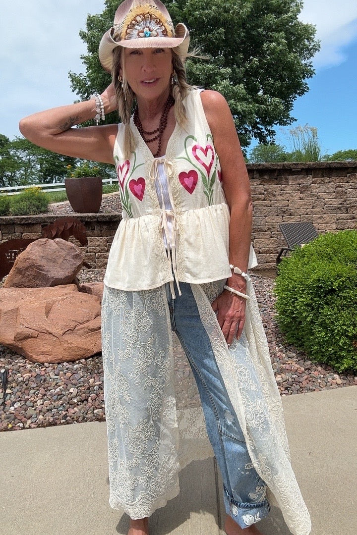 Sweetheart Lace Duster Vest