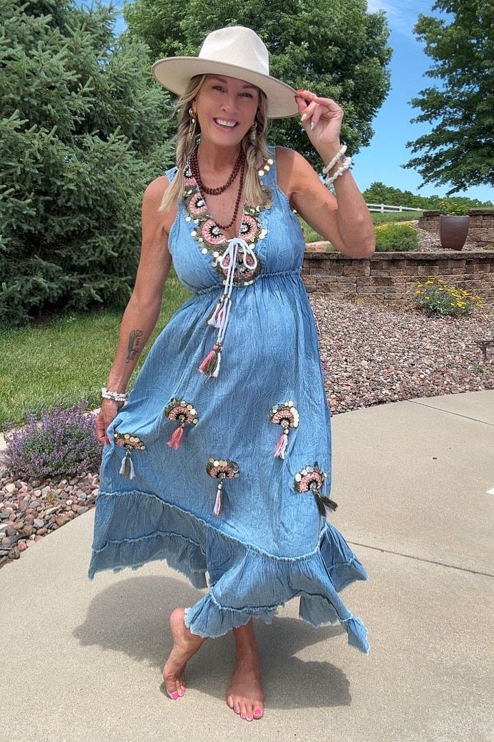 Tassels &amp; Sequins Denim Dream Dress