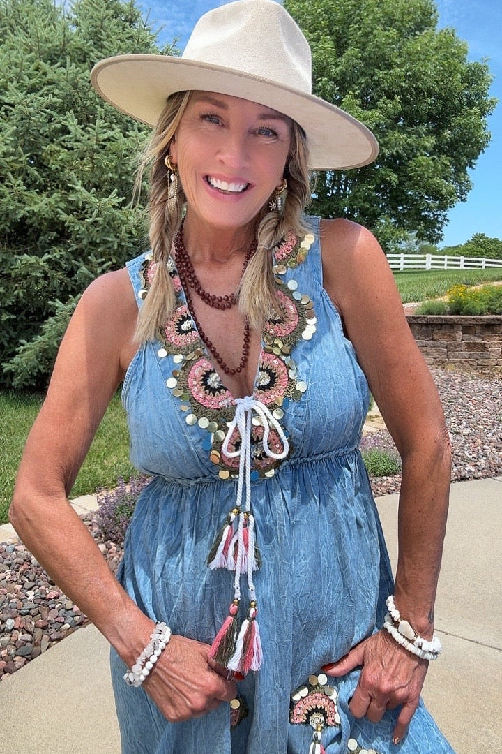 Tassels & Sequins Denim Dream Dress M