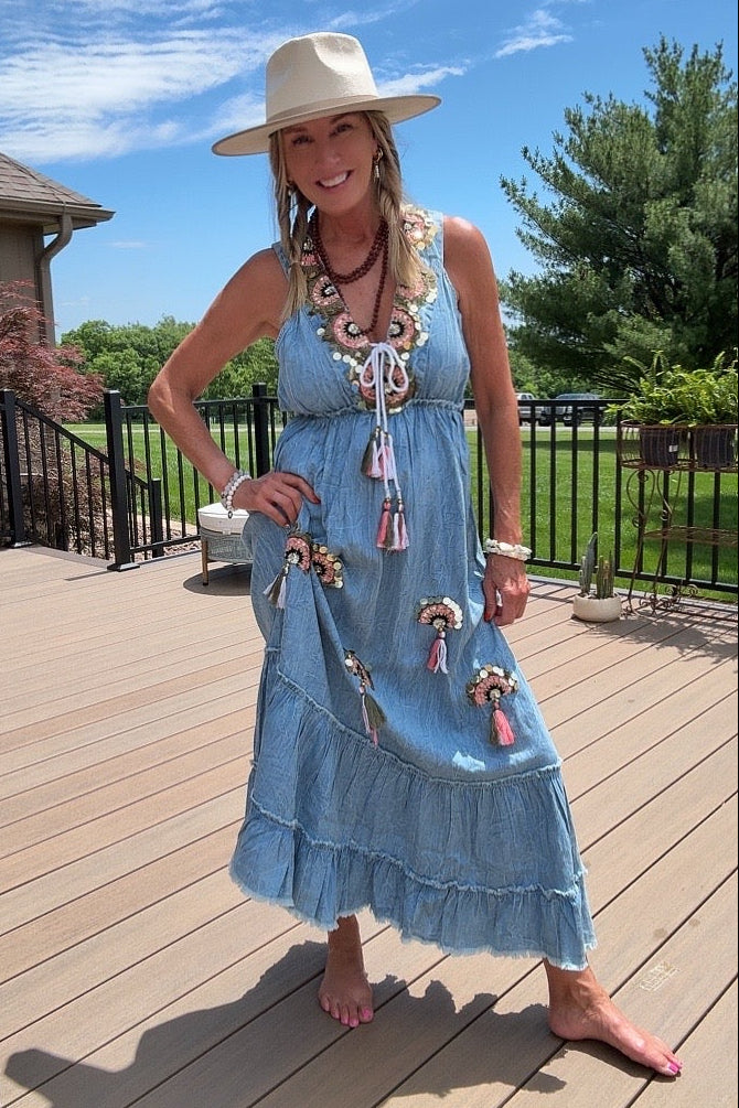 Tassels &amp; Sequins Denim Dream Dress