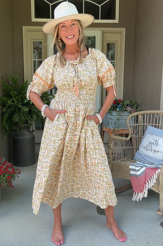 Sunrise Blooms Cotton Maxi Dress
