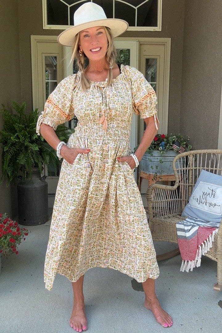 Sunrise Blooms Cotton Maxi Dress
