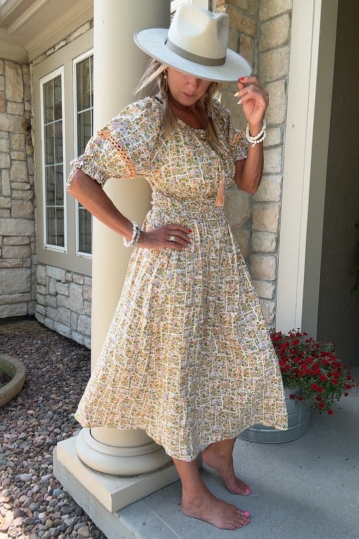 Sunrise Blooms Cotton Maxi Dress