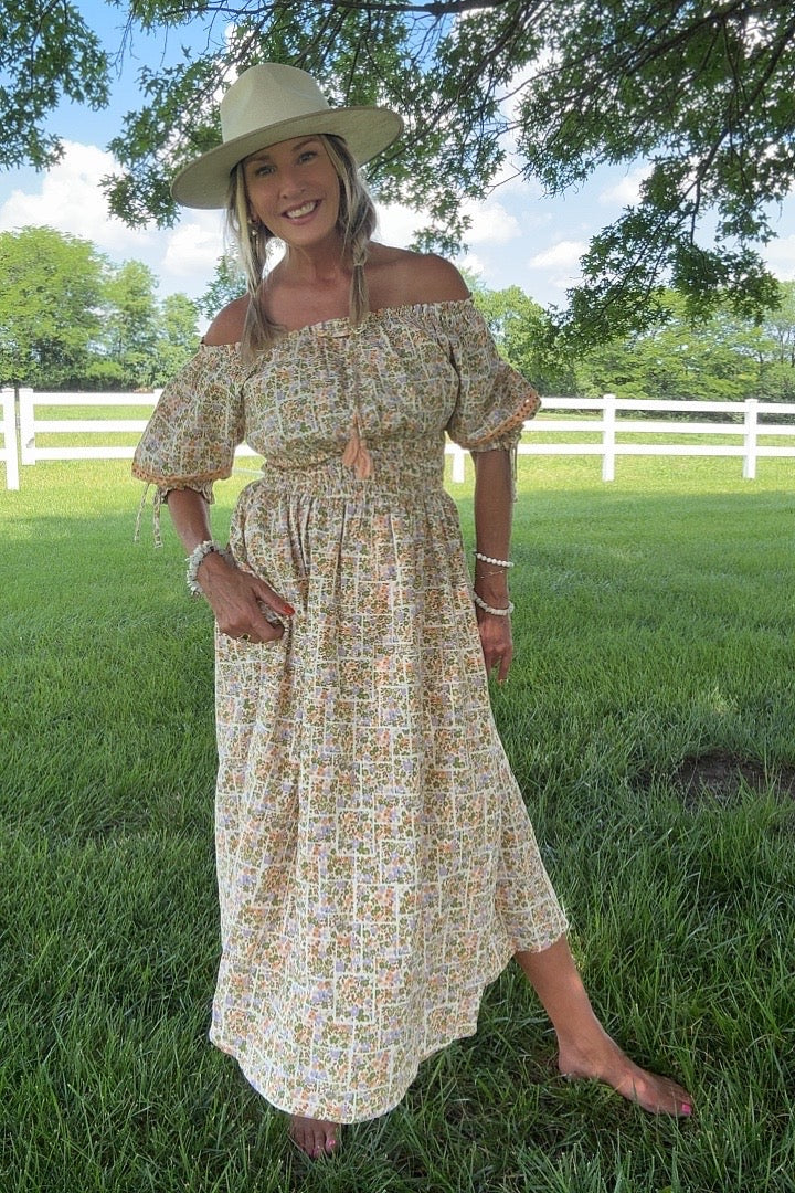 Sunrise Blooms Cotton Maxi Dress
