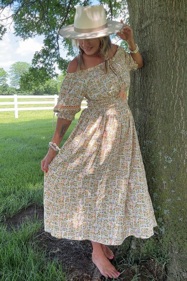 Sunrise Blooms Cotton Maxi Dress