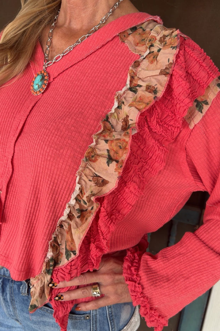 Coral Bloom Ruffled Blouse
