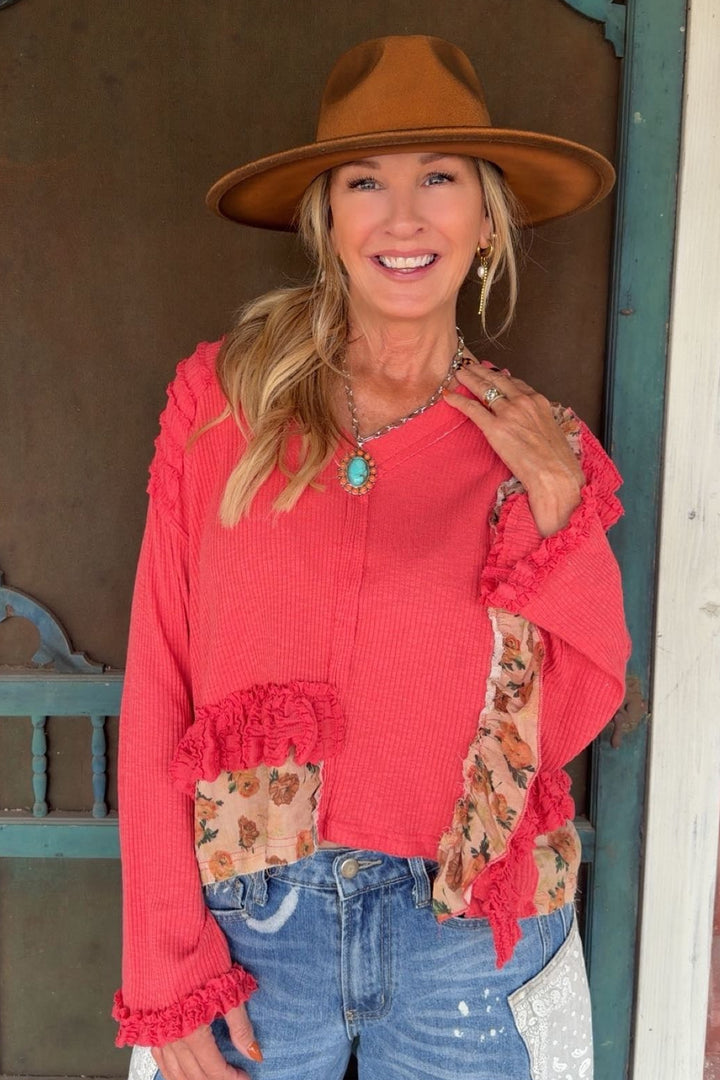 Coral Bloom Ruffled Blouse