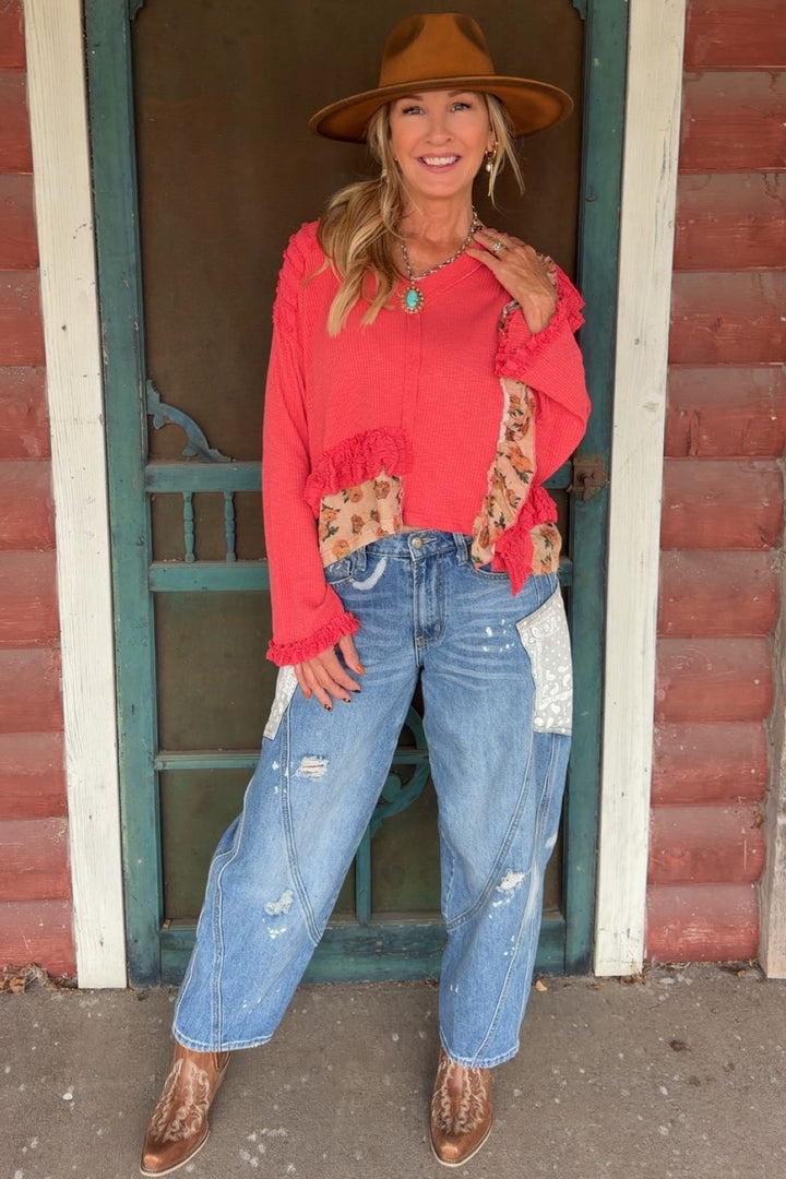 Coral Bloom Ruffled Blouse
