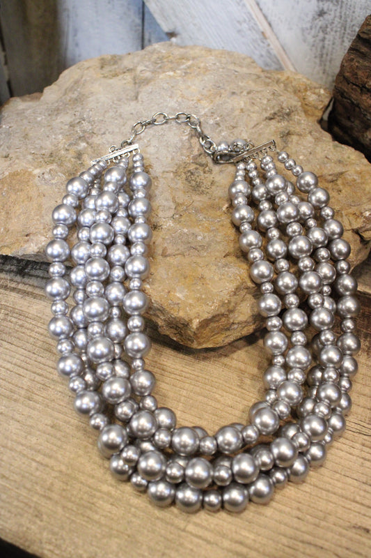 Vintage Vibes Silver Layered Pearl Necklace