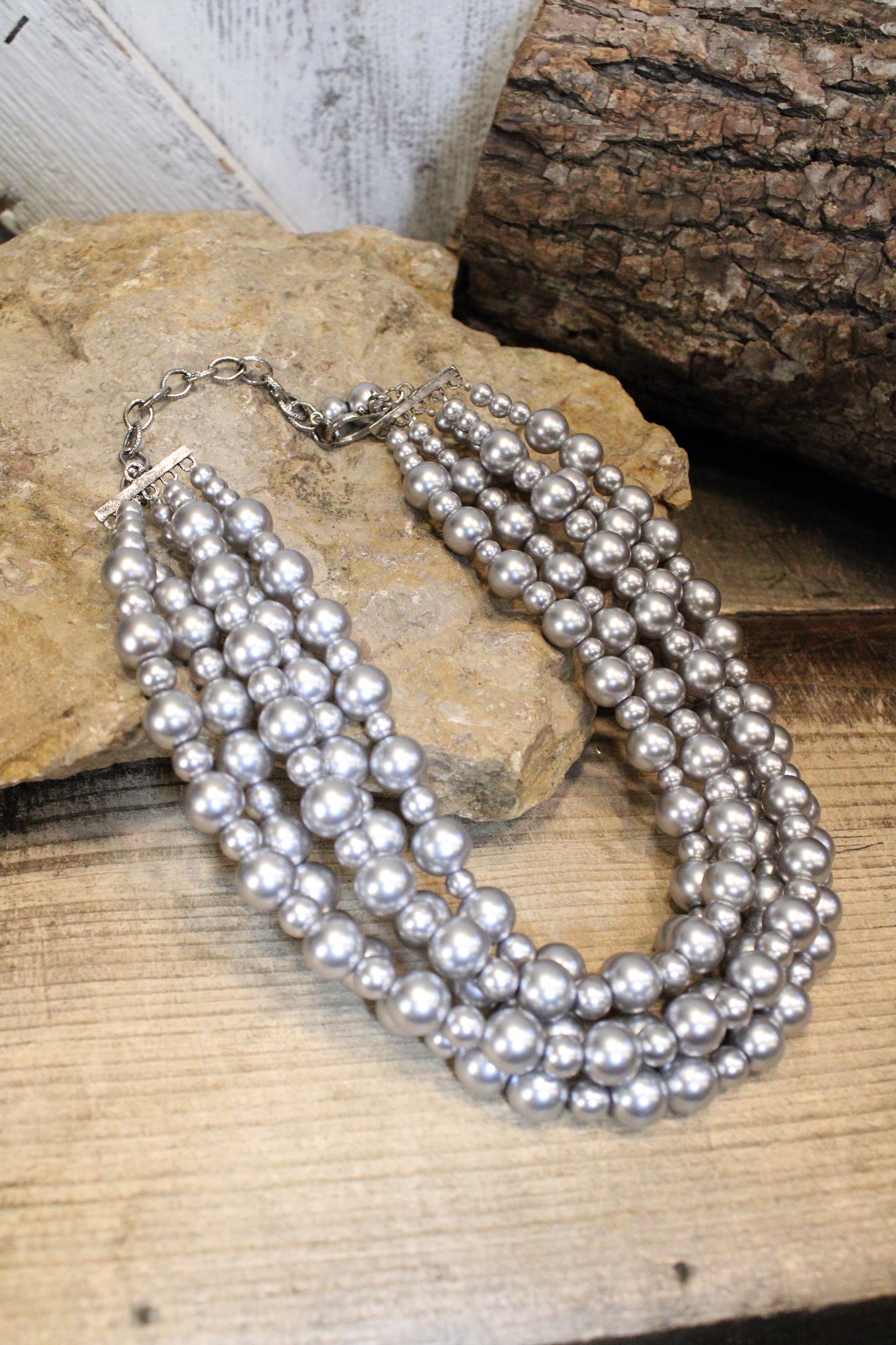 Vintage Vibes Silver Layered Pearl Necklace