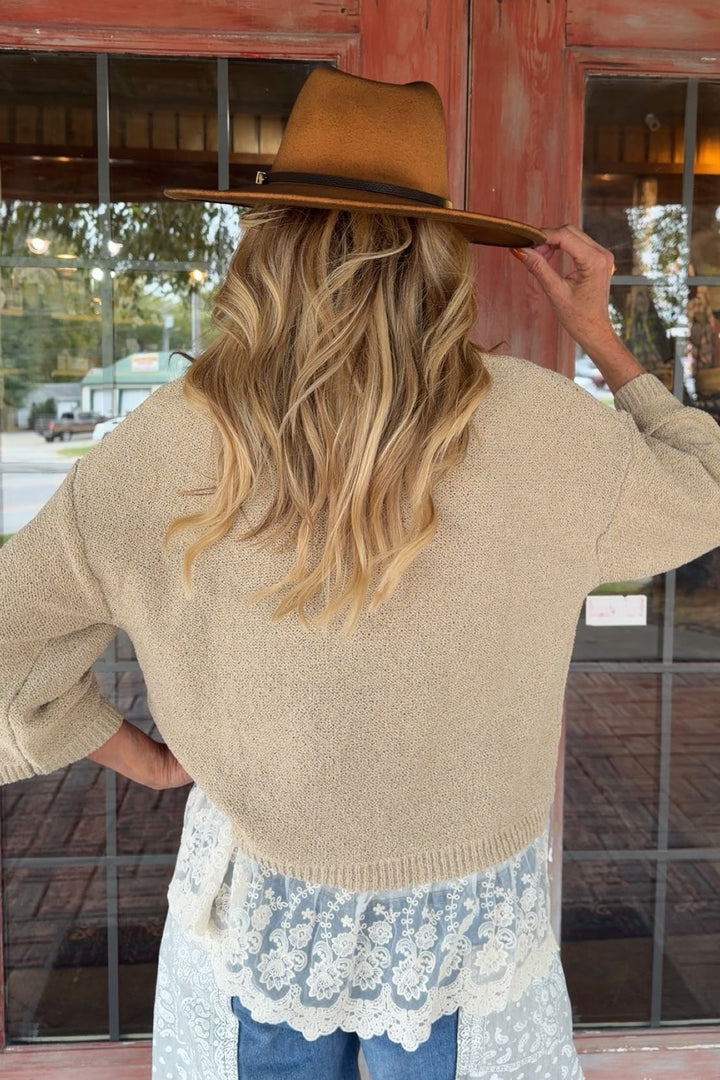 Graceful Lace Khaki Sweater