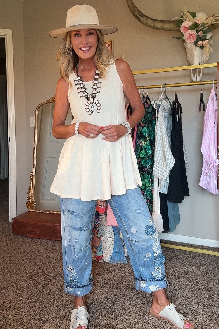 Country Charm Beige Tunic Tank