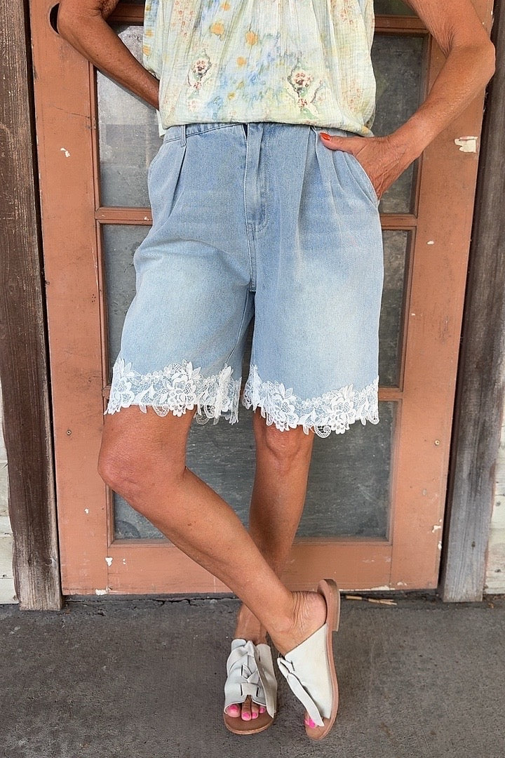 Denim Romance Lace Shorts