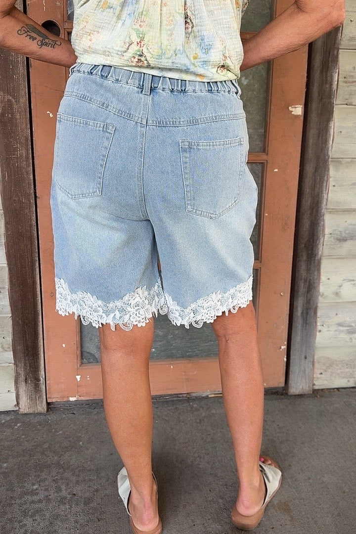 Denim Romance Lace Shorts