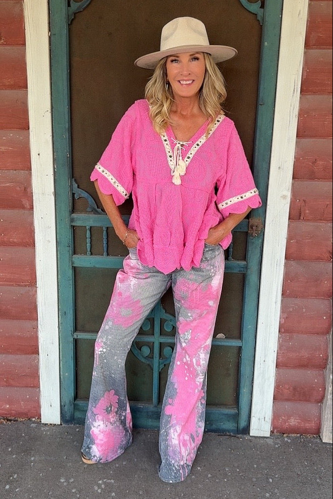 Bubblegum Scallop Trim Top