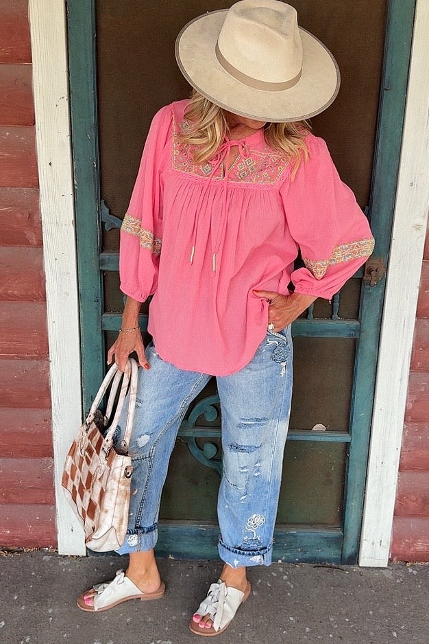 Aztec Coral Blouse