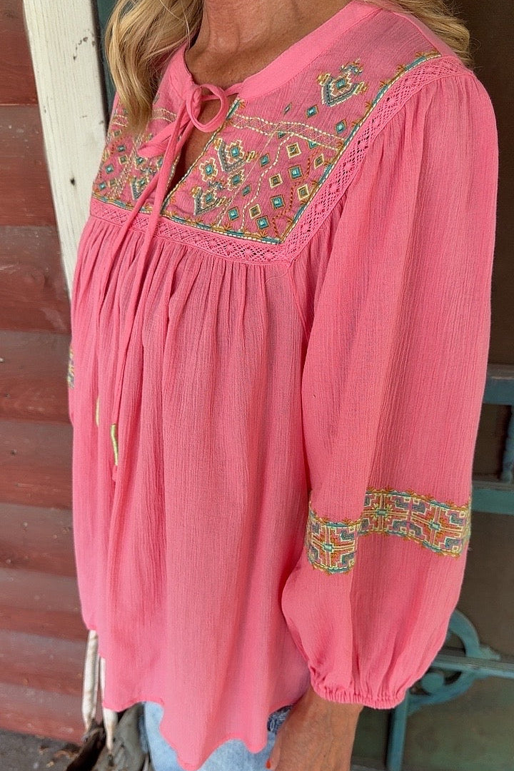 Aztec Coral Blouse