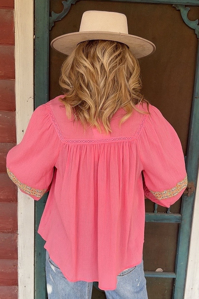Aztec Coral Blouse