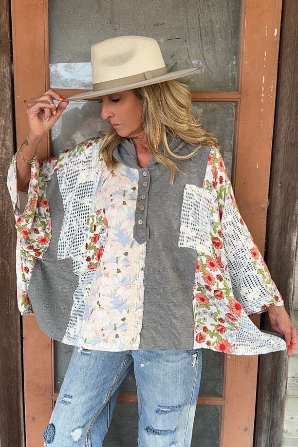 Blushing Breeze Gray Hooded Top