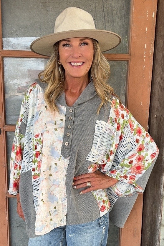 Blushing Breeze Gray Hooded Top