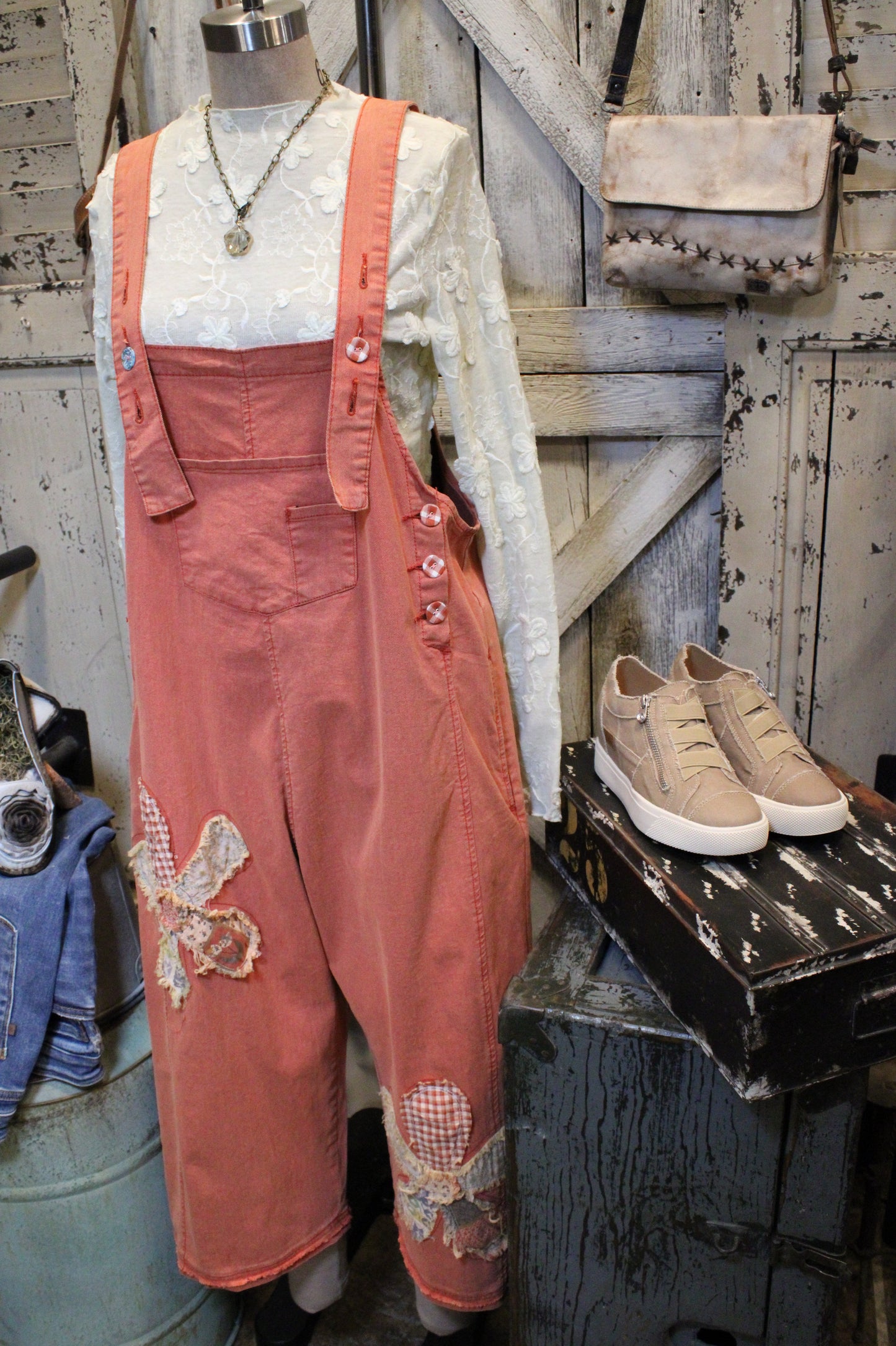 Flower Patch Boho Red Overalls