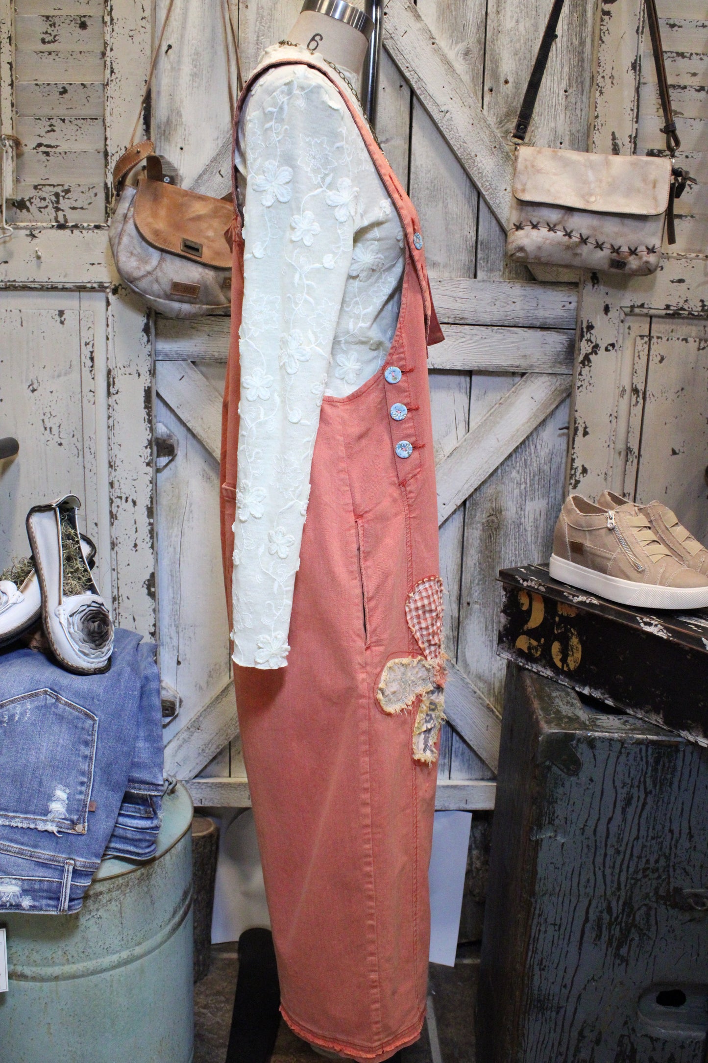 Flower Patch Boho Red Overalls