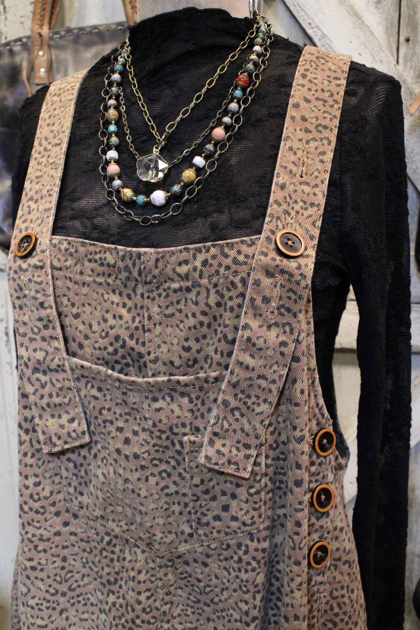 Wild Side Distressed Mocha Overalls