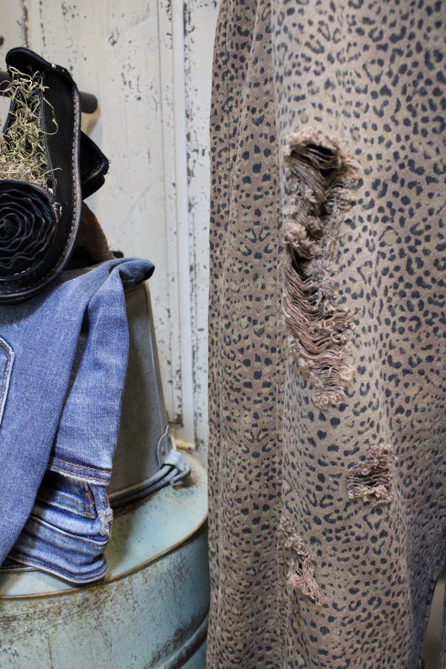 Wild Side Distressed Mocha Overalls