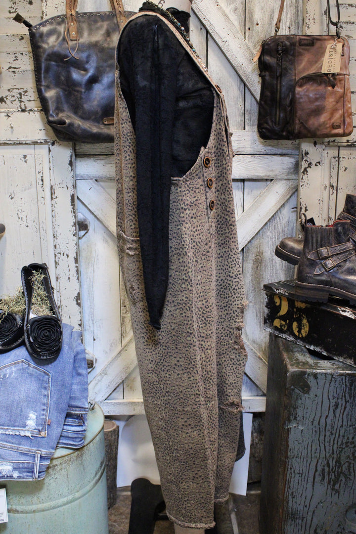 Wild Side Distressed Mocha Overalls