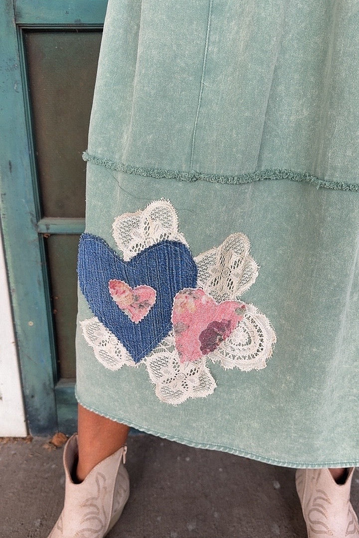 FGO Sage Sweetheart Applique Overall Dress