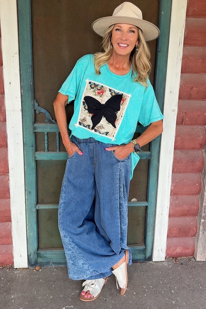 Social Butterfly Wide Leg Denim Pants