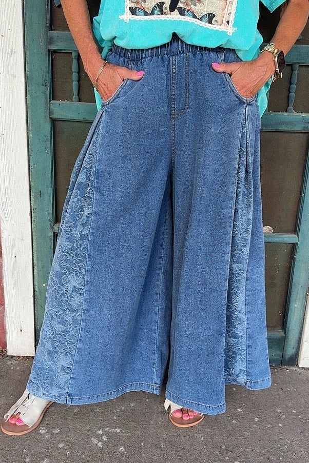 Social Butterfly Wide Leg Denim Pants