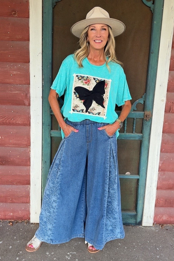 Social Butterfly Wide Leg Denim Pants