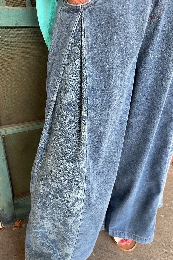 Social Butterfly Wide Leg Denim Pants
