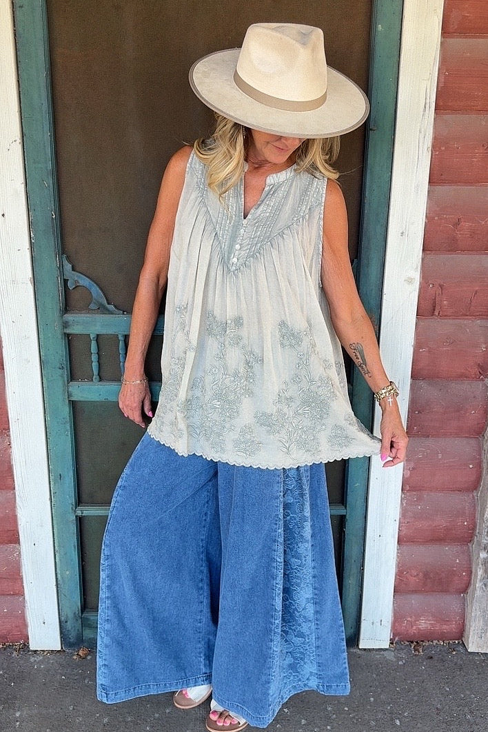 Meadow Mist Pintuck Tank Top