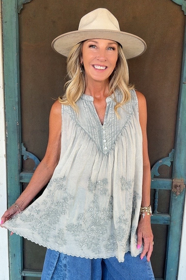 Meadow Mist Pintuck Tank Top