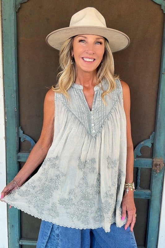 Meadow Mist Pintuck Tank Top