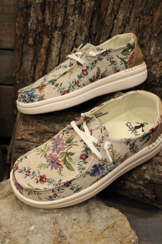 Sand Brocade Floral Slip-On