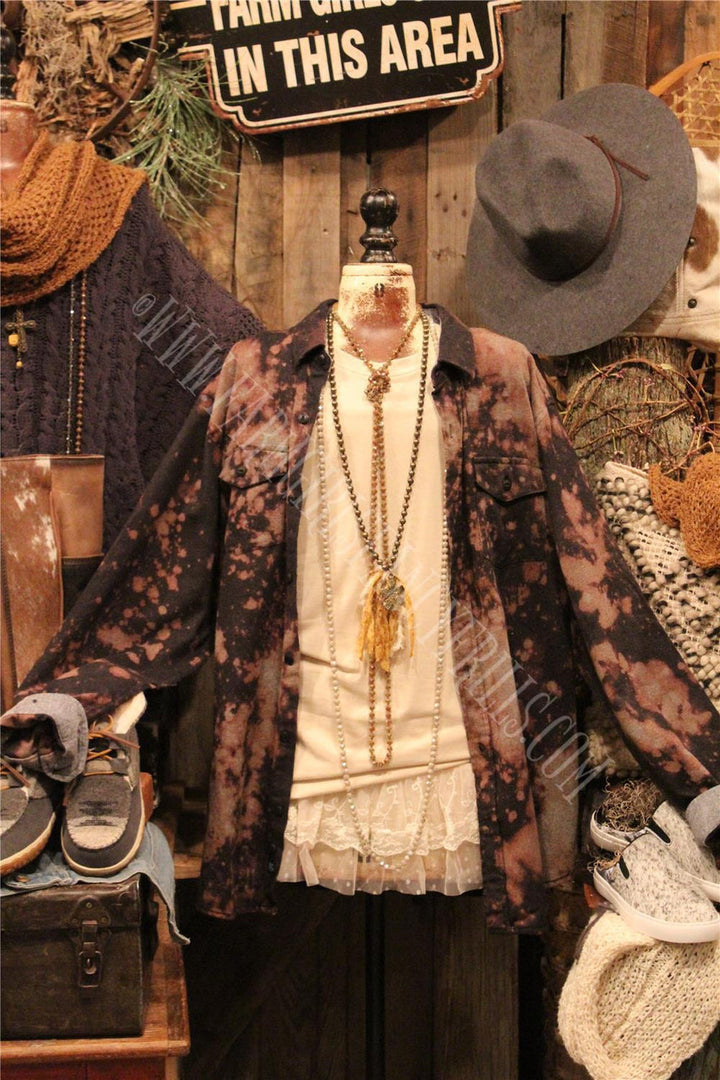 Farm Girls Fancy Frills Limited Edition Distressed Plaid Top With Graphic Panel