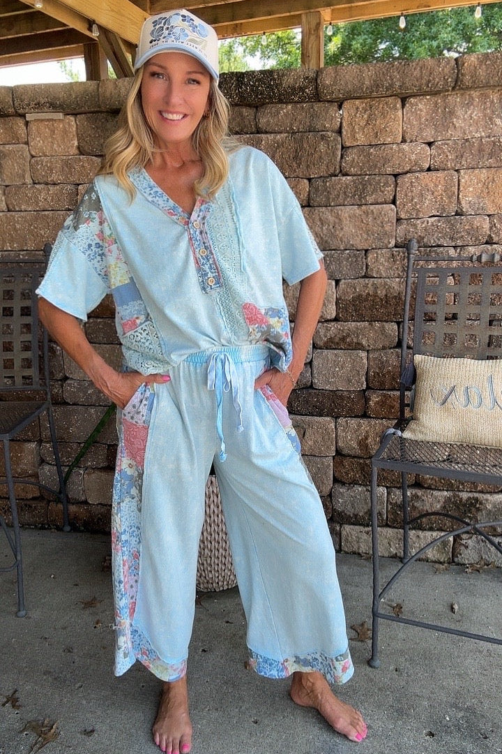 Baby Blue Cotton Cropped Pants