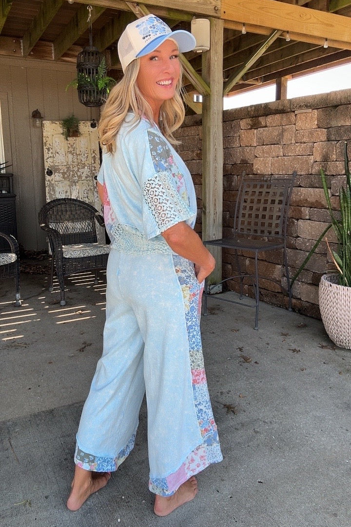 Baby Blue Cotton Cropped Pants