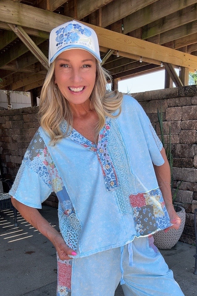Baby Blue Cotton Casual Top