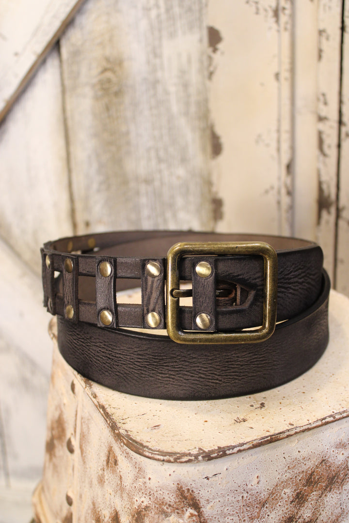 Picket Fence Charcoal Leather Belt