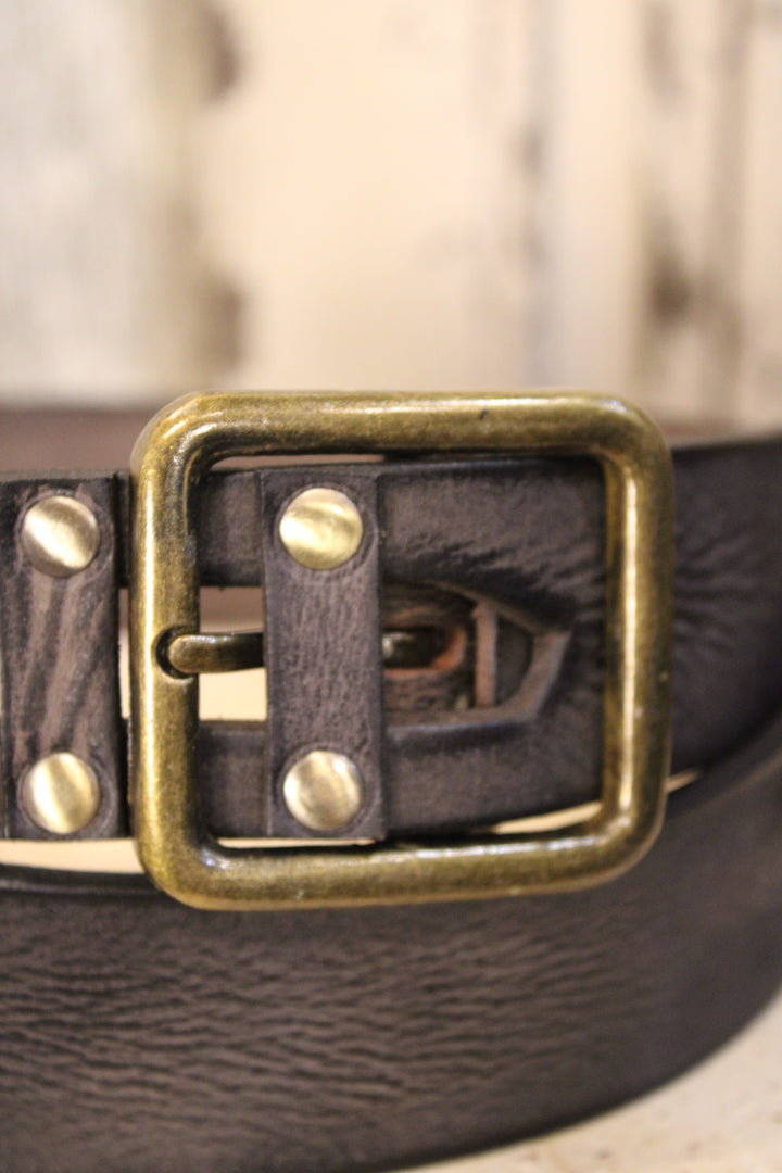 Picket Fence Charcoal Leather Belt
