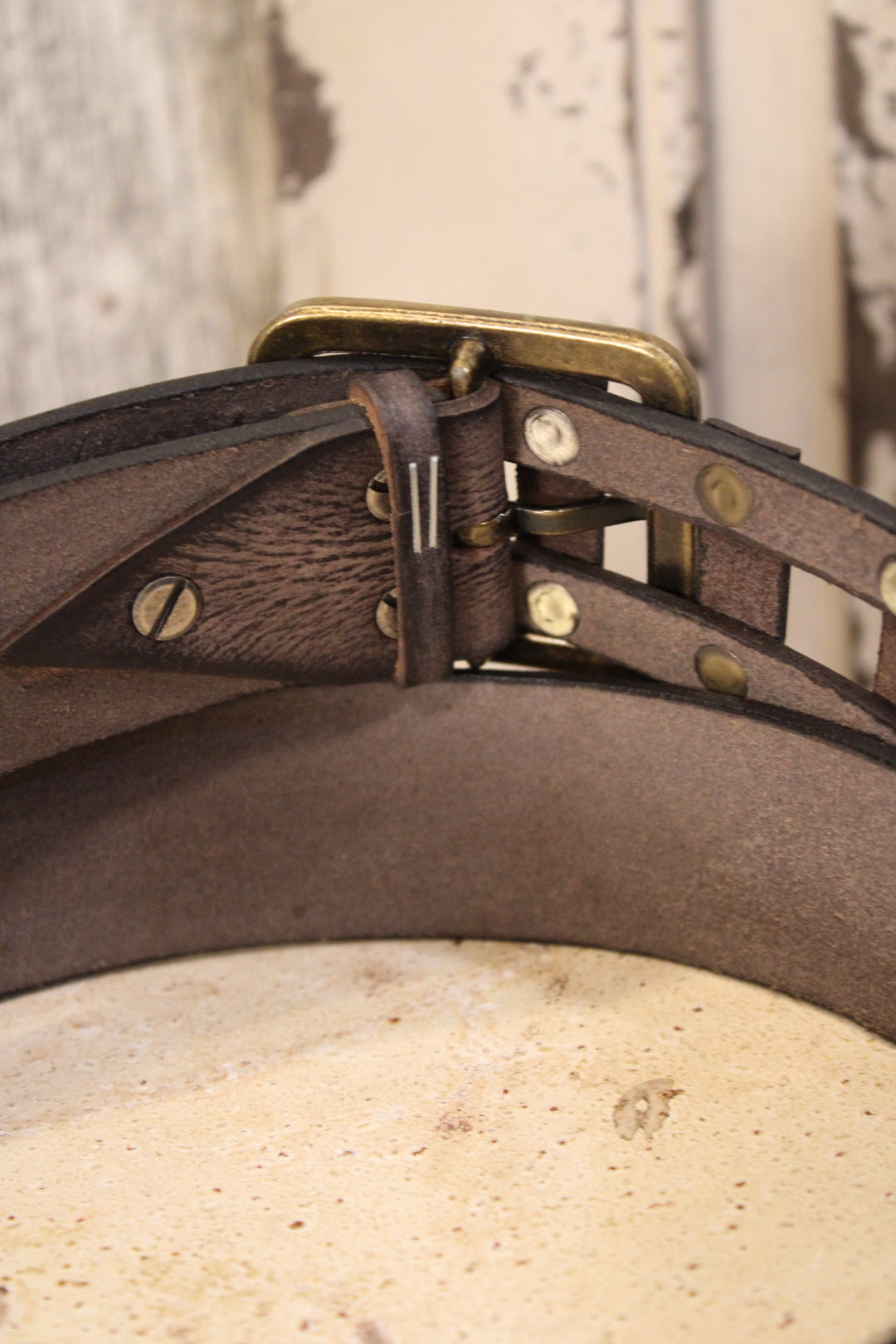Picket Fence Charcoal Leather Belt
