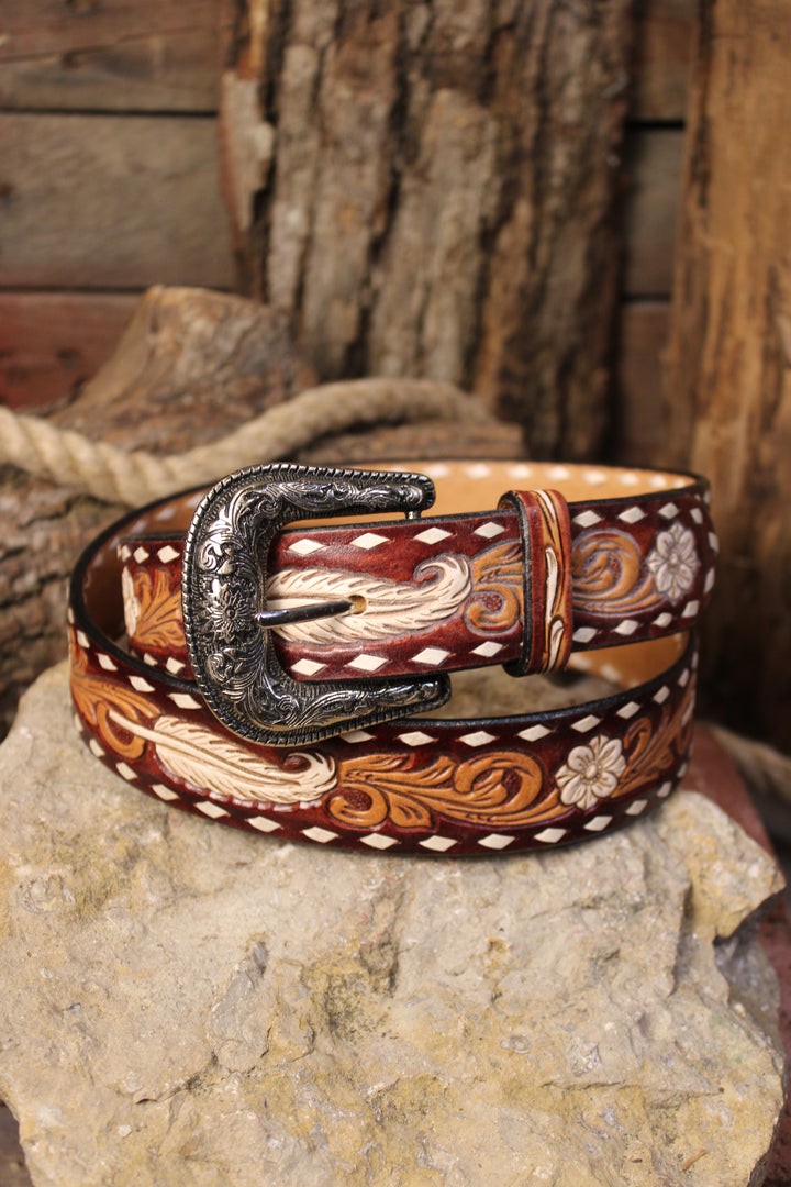 Rustic Feather Leather Belt